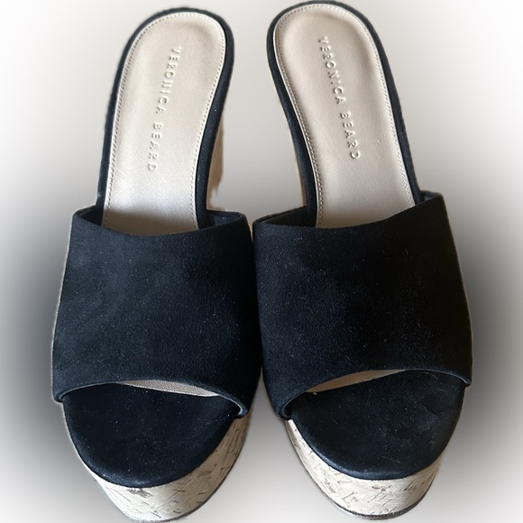 Veronica Beard Suede Cork Wedge Heel Mules - Picture 7 of 11